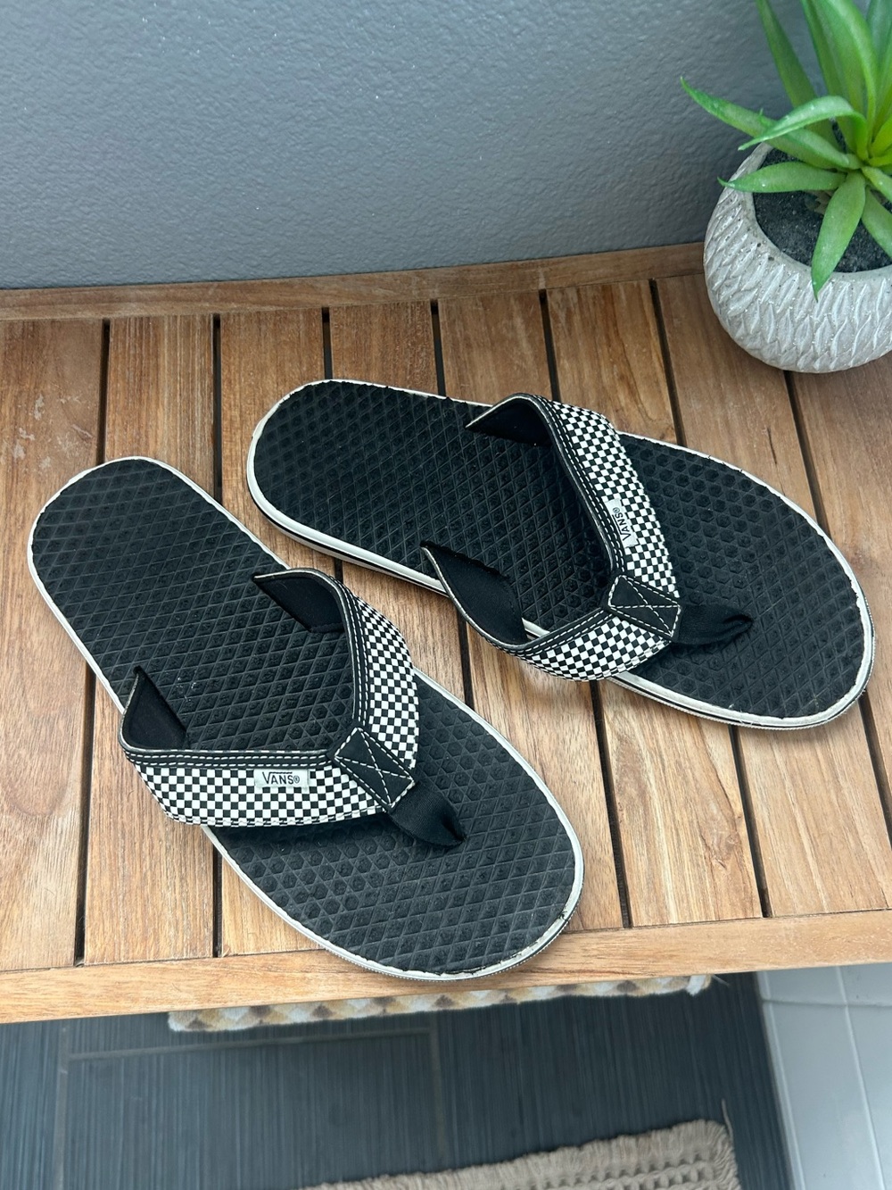 Vans Men’s Black & White Checkerboard Flip-Flop Sandals